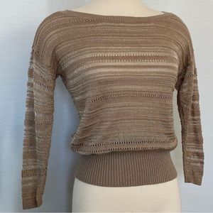 Y2K CACHE Vintage Ribbed Knit Gold Metallic Silver Tan Sweater Designer Top